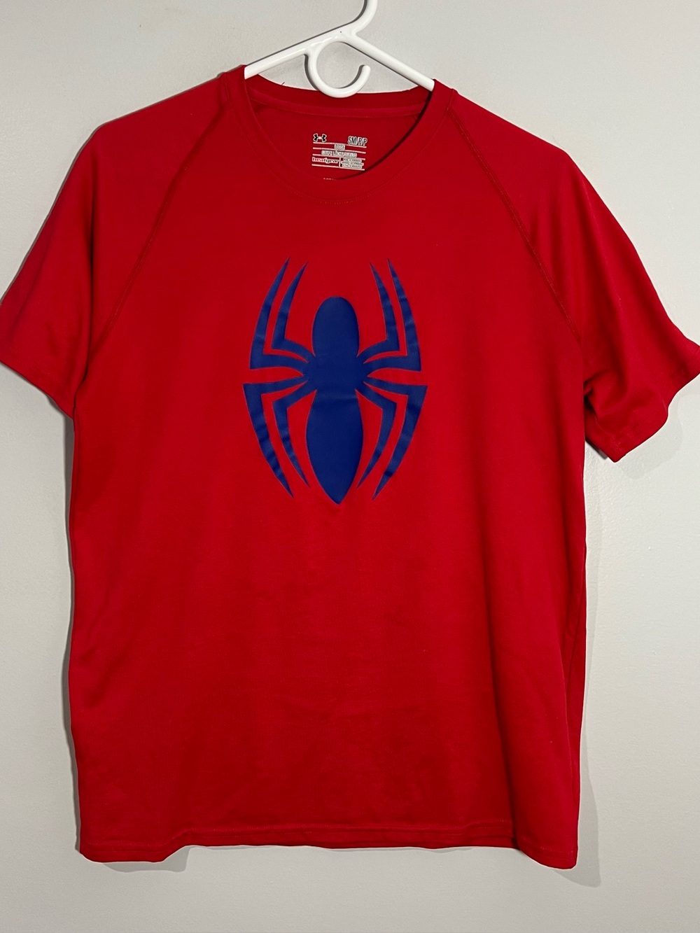 Under Armour Marvel Spider-Man Logo Red Blue Short Sleeve T-Shirt Mens Small